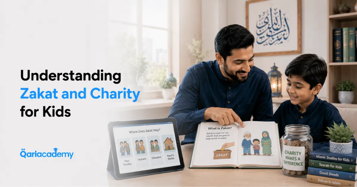 Muslim children learning about Zakat and charity through a simple and engaging Islamic education activity